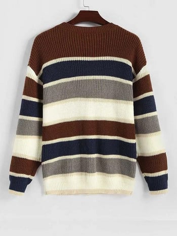 ZAFUL Πλεκτό πουλόβερ για άνδρες Colorblock Μεγάλα ριγέ πουλόβερ Unisex Streetwear πουλόβερ Φθινόπωρο Χειμώνας μακρυμάνικο πουλόβερ