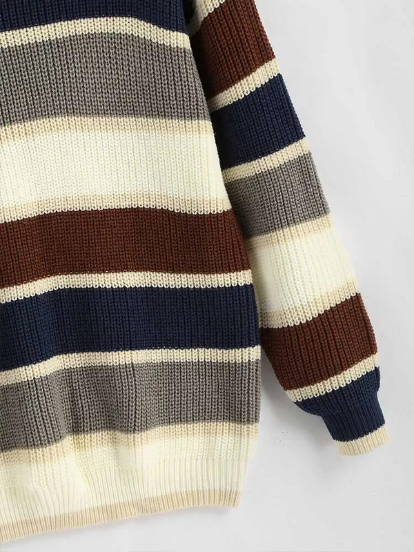 ZAFUL Pleteni pulover za muškarce Colourblock Veliki prugasti pulover Unisex Streetwear Pulover Jesen Zima Džemper dugih rukava