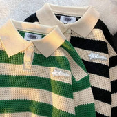 Muški pulover Polo Puloveri na pruge Ženski široki mekani pleteni pulover Ovratnik s otvorenim ovratnikom Dugi rukavi Gumbi Jesenske ležerne majice