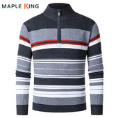 Vintage πλεκτό πουλόβερ Poullover Homme Man Μόδα φερμουάρ Ριγέ Mock λαιμόκοψη Χριστουγεννιάτικο πουλόβερ Ανδρικό Ζεστό Ζέρσεϊ Hombre Streetwear