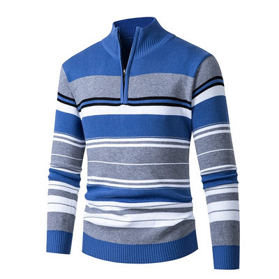 Vintage πλεκτό πουλόβερ Poullover Homme Man Μόδα φερμουάρ Ριγέ Mock λαιμόκοψη Χριστουγεννιάτικο πουλόβερ Ανδρικό Ζεστό Ζέρσεϊ Hombre Streetwear