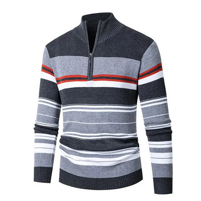 Vintage πλεκτό πουλόβερ Poullover Homme Man Μόδα φερμουάρ Ριγέ Mock λαιμόκοψη Χριστουγεννιάτικο πουλόβερ Ανδρικό Ζεστό Ζέρσεϊ Hombre Streetwear