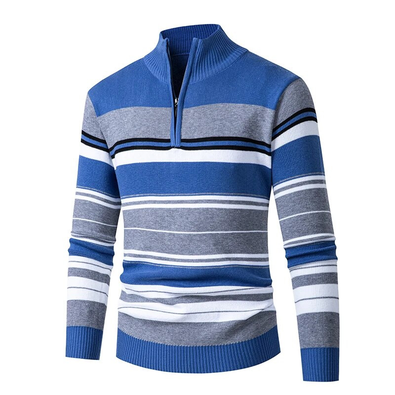 Vintage πλεκτό πουλόβερ Poullover Homme Man Μόδα φερμουάρ Ριγέ Mock λαιμόκοψη Χριστουγεννιάτικο πουλόβερ Ανδρικό Ζεστό Ζέρσεϊ Hombre Streetwear