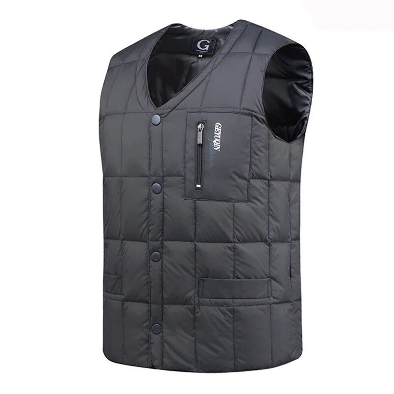 Covrlge ανδρικό γιλέκο με λευκή πάπια πουπουλένιο γιλέκο Φθινοπωρινό Χειμώνας Ζεστό, αμάνικο με λαιμόκοψη σε σχήμα V, ελαφρύ γιλέκο MWB019