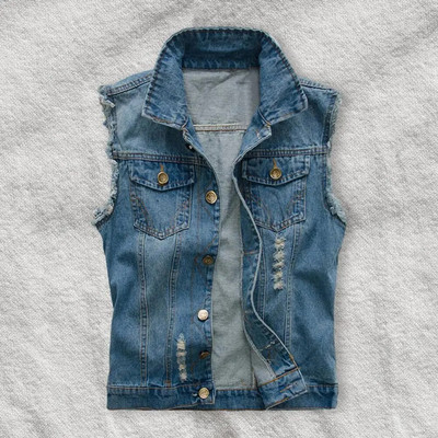 Cardigan rupt Denim 5XL Blugi din bumbac Jachetă fără mâneci Vestă Bărbați Blugi Vest Vestă Cowboy în aer liber Vestă Jachete pentru bărbați