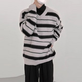 Φθινοπωρινά ρούχα Ανδρικά πλεκτά ριγέ πολυτελή πουλόβερ πουλόβερ casual μονόχρωμο Loose O λαιμό μακρυμάνικο Vintage streetwear