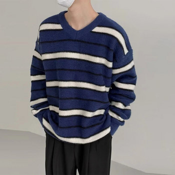 Φθινοπωρινά ρούχα Ανδρικά πλεκτά ριγέ πολυτελή πουλόβερ πουλόβερ casual μονόχρωμο Loose O λαιμό μακρυμάνικο Vintage streetwear