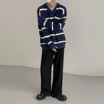 Φθινοπωρινά ρούχα Ανδρικά πλεκτά ριγέ πολυτελή πουλόβερ πουλόβερ casual μονόχρωμο Loose O λαιμό μακρυμάνικο Vintage streetwear