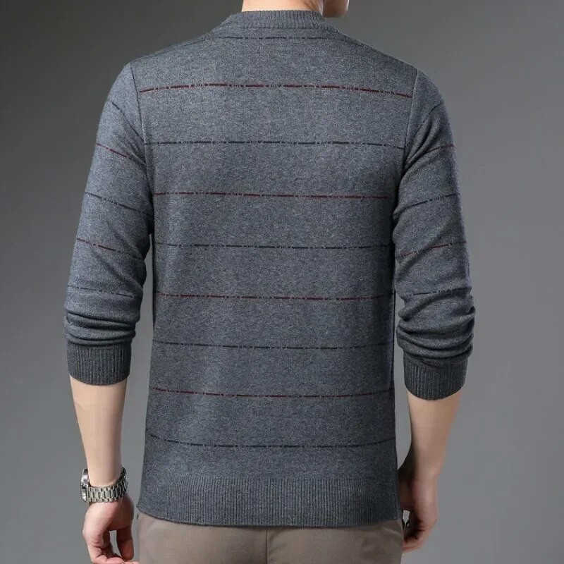 Rudens un ziemas jauns vīriešu rāvējslēdzēja svītrains džemperis ar apaļu kakla džemperi Modes ikdienas silts trikotāžas džemperis