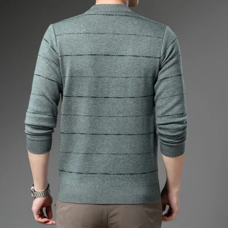 Rudens un ziemas jauns vīriešu rāvējslēdzēja svītrains džemperis ar apaļu kakla džemperi Modes ikdienas silts trikotāžas džemperis