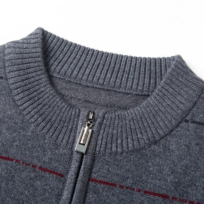 Rudens un ziemas jauns vīriešu rāvējslēdzēja svītrains džemperis ar apaļu kakla džemperi Modes ikdienas silts trikotāžas džemperis