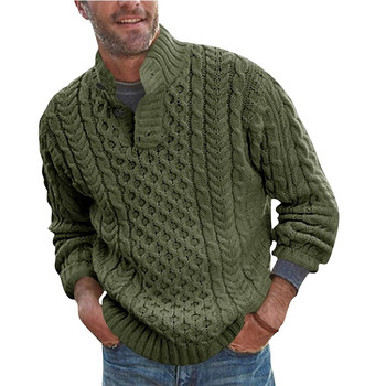 Мъжки пуловер с дълъг ръкав с цветя на райета, едноцветен, с половин цип, есенно-зимно облекло Прост тънък пуловер за мъжка мода