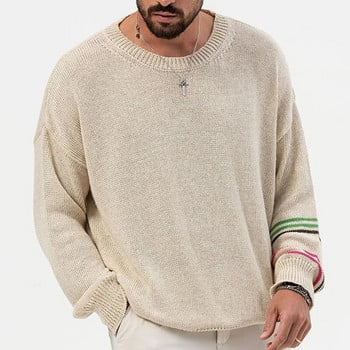 Streetwear Мъжки пуловери Модни извънгабаритни свободни жакардови плетени топове с дълги ръкави на райета Мъжки ежедневни джъмпъри Пуловер за плетене