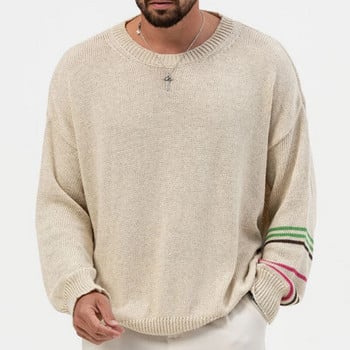 Streetwear Мъжки пуловери Модни извънгабаритни свободни жакардови плетени топове с дълги ръкави на райета Мъжки ежедневни джъмпъри Пуловер за плетене