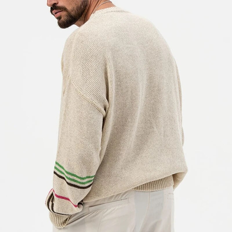 Streetwear Ανδρικά πουλόβερ Μόδα Oversize Φαρδύ μακρυμάνικο ριγέ ζακάρ πλεκτό τοπ ανδρικό μπλουζάκι casual jumper Πλεκτό πουλόβερ