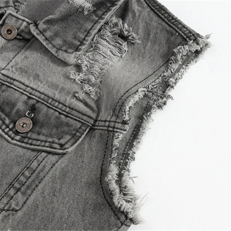 Proljeće Jesen Vintage muški traper prsluk Muška jakna bez rukava Muški sivi Jean prsluci s poderanim rupama Odjeća prekomjerna 5XL