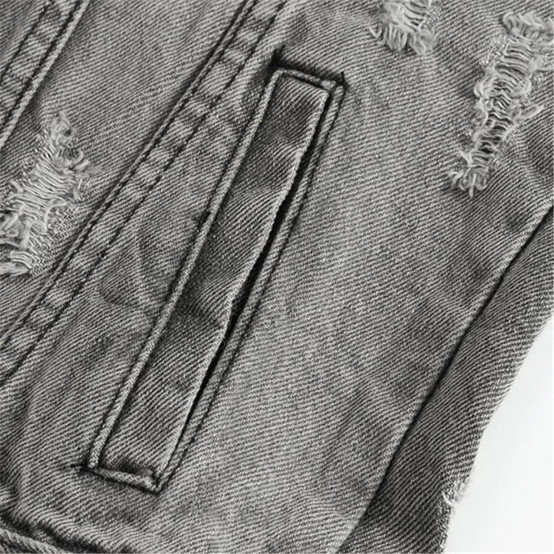 Proljeće Jesen Vintage muški traper prsluk Muška jakna bez rukava Muški sivi Jean prsluci s poderanim rupama Odjeća prekomjerna 5XL