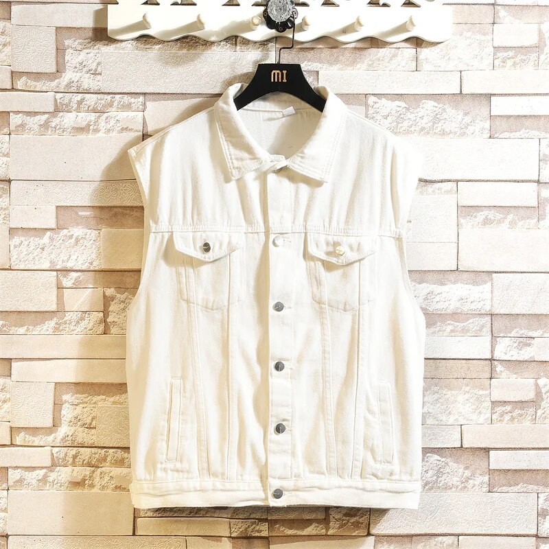 Uus teksavest meeste varrukateta teksajakk vabaaja vest Meeste ühevärviline teksamantel Meeste tänavarõivad Meeste rõivad 2022