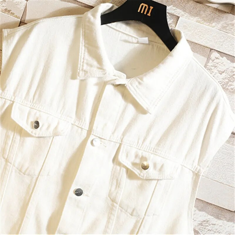 Uus teksavest meeste varrukateta teksajakk vabaaja vest Meeste ühevärviline teksamantel Meeste tänavarõivad Meeste rõivad 2022