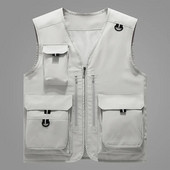 Modes vairākas kabatas veste jaka vīriešiem āra makšķerēšana sporta vestes veste Vīriešu vasaras kravas bezpiedurkņu jaka veste virsdrēbes