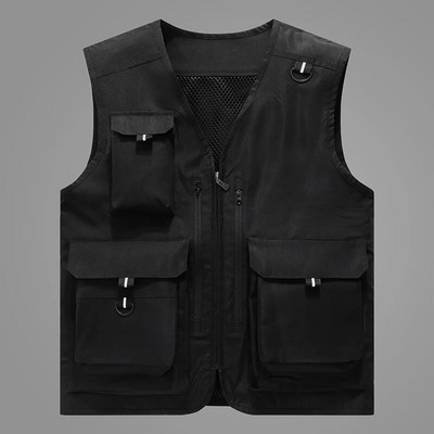 Modes vairākas kabatas veste jaka vīriešiem āra makšķerēšana sporta vestes veste Vīriešu vasaras kravas bezpiedurkņu jaka veste virsdrēbes