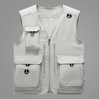 Modes vairākas kabatas veste jaka vīriešiem āra makšķerēšana sporta vestes veste Vīriešu vasaras kravas bezpiedurkņu jaka veste virsdrēbes