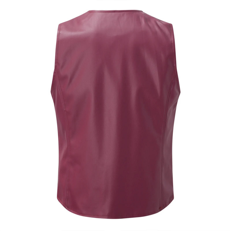 Vīriešu panku ādas veste V kakla makšķerēšanas motocikla jaka ar vienu rindu, kostīms bez piedurknēm, šauri pieguļoši ziemas mēteļu topi