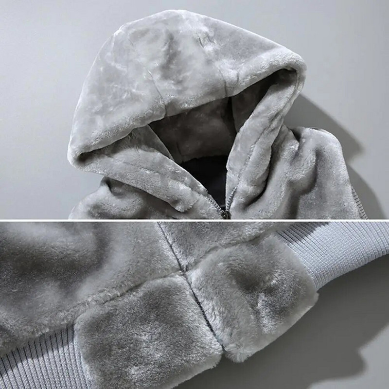 Meeste Vest Pehme Palus Kunstkarusnaha kapuutsiga Varrukateta Meeste Paks Palus mantel Paksendatud Tõmblukuga suletav Taskud Kardigan Meeste Vest