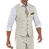 Μπεζ λινό γιλέκο για άντρες Γάμος Καλοκαιρινή Παραλία Μονοκόμματο Γιλέκο V λαιμόκοψη Ανδρική μόδα τζέντλεμαν Ρούχα