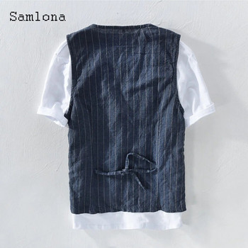Ανδρικό γιλέκο αναψυχής μόδας Plus Size Ρούχα 2021 Μονό στήθος κοντομάνικο casual ανδρικό λινό πουκάμισο Homme 3XL