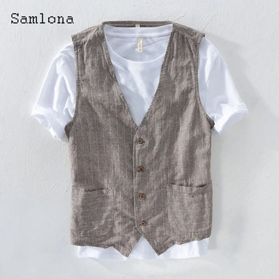 Didesnio dydžio vyriški madingi laisvalaikio liemenės drabužiai, 2021 m. vienviečiai viršutiniai drabužiai trumpomis rankovėmis, laisvalaikio vyriški lininiai marškiniai Viršutiniai drabužiai, 3XL