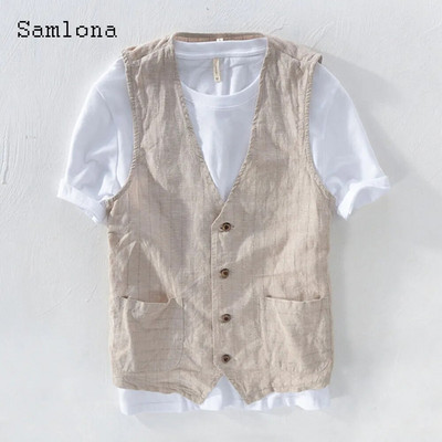 Didesnio dydžio vyriški madingi laisvalaikio liemenės drabužiai, 2021 m. vienviečiai viršutiniai drabužiai trumpomis rankovėmis, laisvalaikio vyriški lininiai marškiniai Viršutiniai drabužiai, 3XL