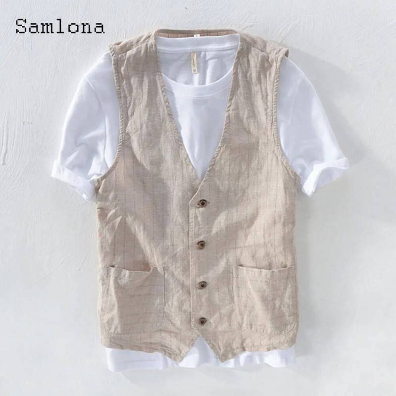 Didesnio dydžio vyriški madingi laisvalaikio liemenės drabužiai, 2021 m. vienviečiai viršutiniai drabužiai trumpomis rankovėmis, laisvalaikio vyriški lininiai marškiniai Viršutiniai drabužiai, 3XL