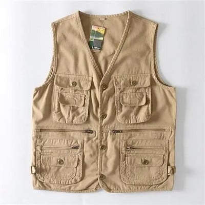 Ανδρικό γιλέκο φορτίου με βαμβακερό γιλέκο πολλαπλών τσέπης Νέο καλοκαιρινό ανδρικό περιστασιακό αμάνικο γιλέκο Στρατιωτικό αμάνικο μπουφάν παλτό Plus Size