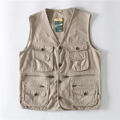 Ανδρικό γιλέκο φορτίου με βαμβακερό γιλέκο πολλαπλών τσέπης Νέο καλοκαιρινό ανδρικό περιστασιακό αμάνικο γιλέκο Στρατιωτικό αμάνικο μπουφάν παλτό Plus Size