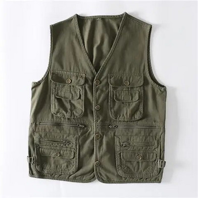 Ανδρικό γιλέκο φορτίου με βαμβακερό γιλέκο πολλαπλών τσέπης Νέο καλοκαιρινό ανδρικό περιστασιακό αμάνικο γιλέκο Στρατιωτικό αμάνικο μπουφάν παλτό Plus Size