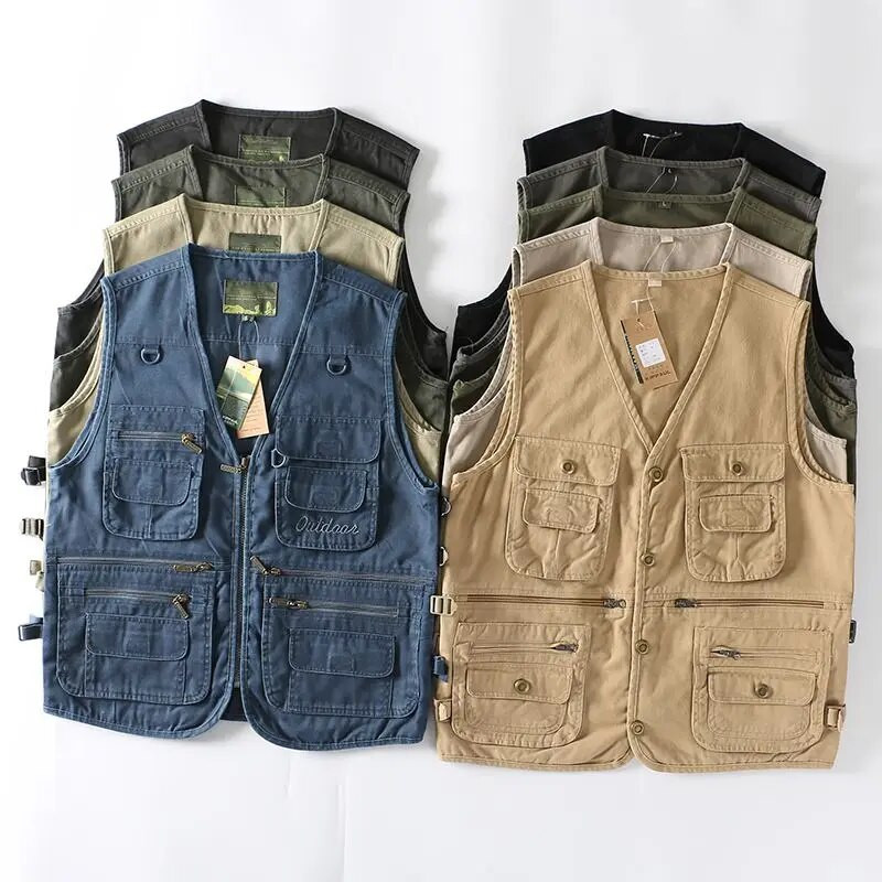 Ανδρικό γιλέκο φορτίου με βαμβακερό γιλέκο πολλαπλών τσέπης Νέο καλοκαιρινό ανδρικό περιστασιακό αμάνικο γιλέκο Στρατιωτικό αμάνικο μπουφάν παλτό Plus Size