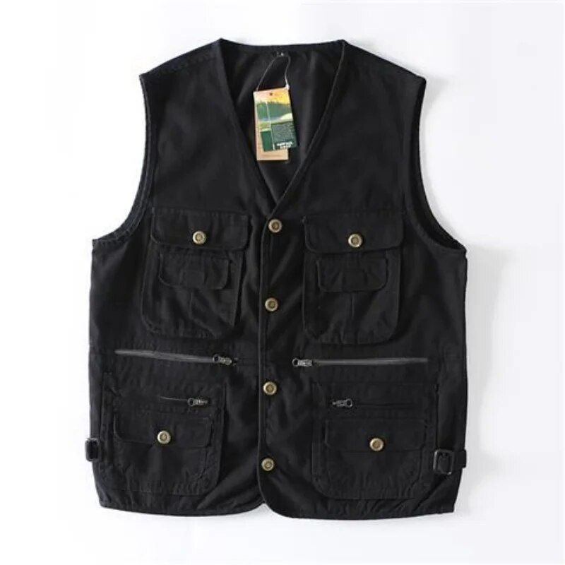 Ανδρικό γιλέκο φορτίου με βαμβακερό γιλέκο πολλαπλών τσέπης Νέο καλοκαιρινό ανδρικό περιστασιακό αμάνικο γιλέκο Στρατιωτικό αμάνικο μπουφάν παλτό Plus Size