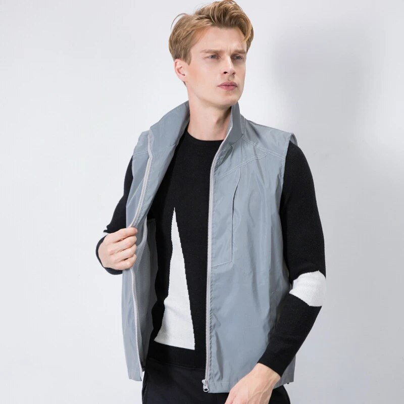 Šviesą atspindinčios vyrų/moterų liemenės, sportinis bėgimas, medžioklė, lauko liemenė, švarkas be rankovių, 2023 m. pavasario rudens pilka liemenė