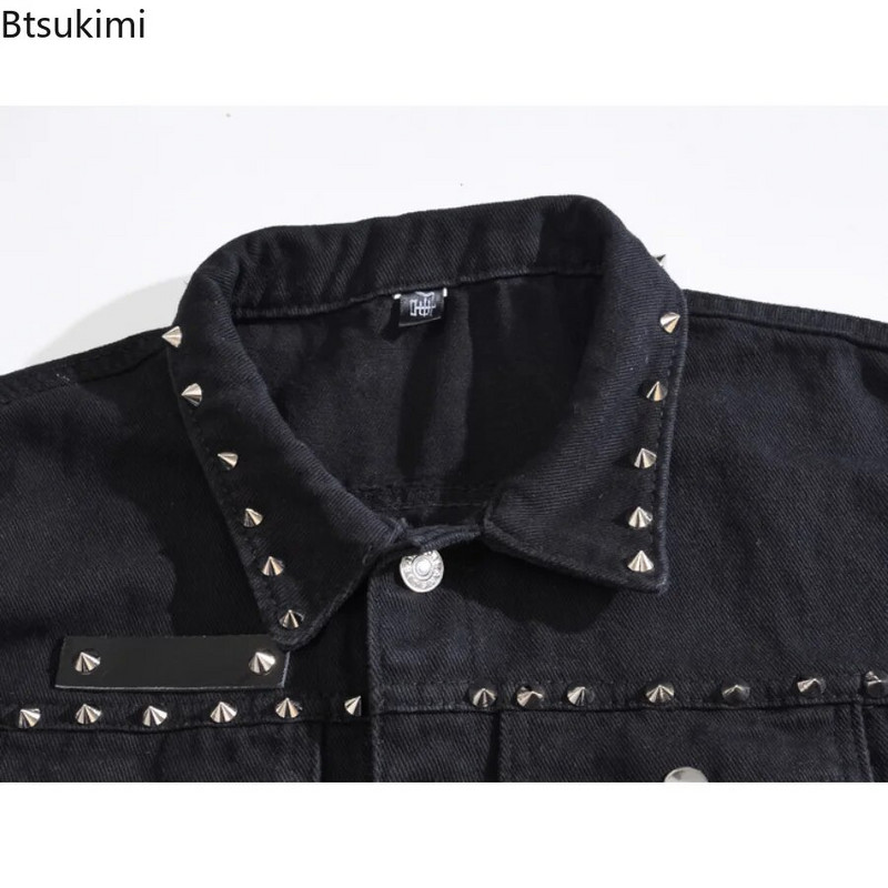 Plus Size 5XL 6XL Ανδρικό τζιν γιλέκο Punk Rock Rivet Cowboy Black Jeans Γιλέκο Μόδα Ανδρικό Μοτοσικλέτα Αμάνικο Τζιν μπουφάν