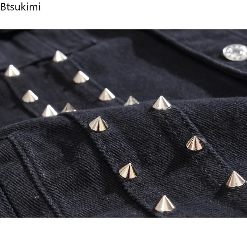 Plus Size 5XL 6XL Ανδρικό τζιν γιλέκο Punk Rock Rivet Cowboy Black Jeans Γιλέκο Μόδα Ανδρικό Μοτοσικλέτα Αμάνικο Τζιν μπουφάν