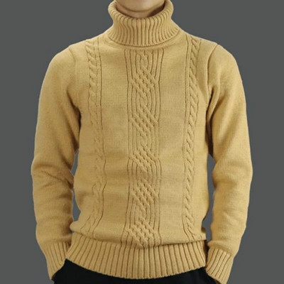 Есен Нов трикотаж Топъл пуловер Мъжки пуловер с висока яка Моден едноцветен пуловер Мъжки трикотажни топове с тънка основа