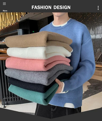 2023 есен зима Нов мъжки кашмирен пуловер с висока яка Мъжки пуловери Плетени пуловери за мъже Младежки тънък трикотаж Мъжки пуловер