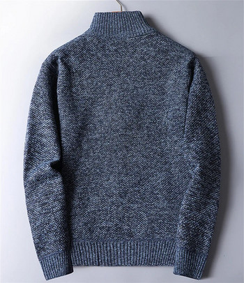 Нов мъжки пуловер с висока яка от 2024 г. Ежедневни прилепнали поларени пуловери Мъжки половин цип Зимен дебел топъл плетен трикотаж Oversize