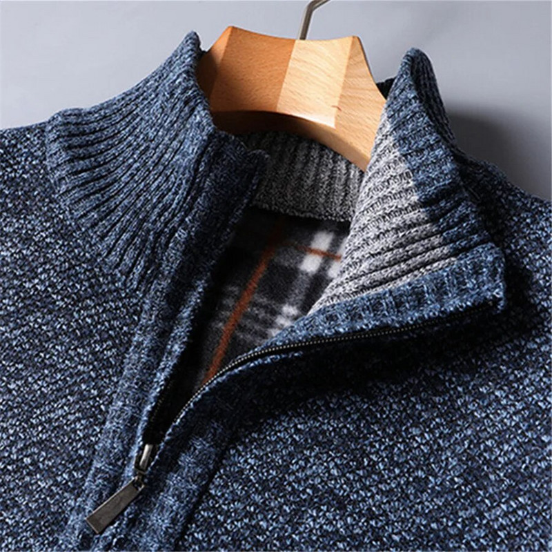 Uus 2024. aasta meeste kaelusega kampsun, vabaaja õhukesed fliisist pulloverid, meeste poollukuga, talvepaks, soe silmkoeline kudum, ülisuur