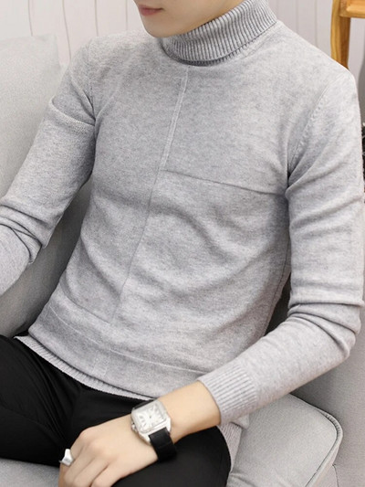 Χειμερινό νέο ανδρικό πουλόβερ με ζιβάγκο καθαρού χρώματος casual μόδα Υψηλής ποιότητας Ανδρικά ρούχα Ζεστά ελαστικά μακρυμάνικα πουλόβερ