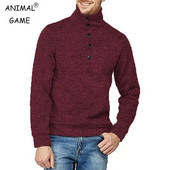 Φθινοπωρινό μισό ζιβάγκο Ζεστό μονόχρωμο πουλόβερ Ανδρικό πουλόβερ χειμωνιάτικο λεπτό πουλόβερ Ανδρικό πουκάμισο με κουμπιά στο κάτω μέρος