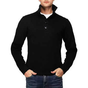 Есенна полувисока яка Топъл едноцветен пуловер Зимен мъжки пуловер Тънък пуловер Мъжка риза с копчета