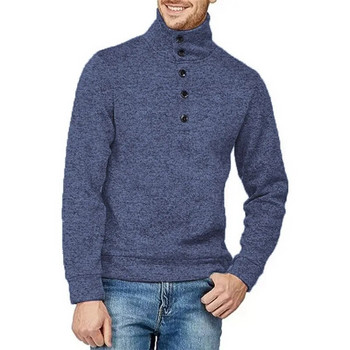 Есенна полувисока яка Топъл едноцветен пуловер Зимен мъжки пуловер Тънък пуловер Мъжка риза с копчета