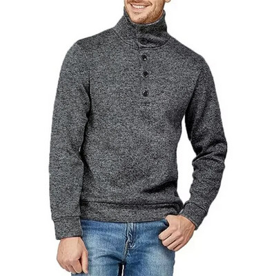 Φθινοπωρινό μισό ζιβάγκο Ζεστό μονόχρωμο πουλόβερ Ανδρικό πουλόβερ χειμωνιάτικο λεπτό πουλόβερ Ανδρικό πουκάμισο με κουμπιά στο κάτω μέρος